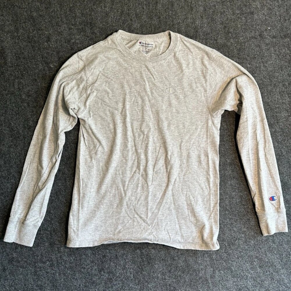 Champion Men's Light Gray Long Sleeve Crew Neck Athleticwear T-Shirt Size S